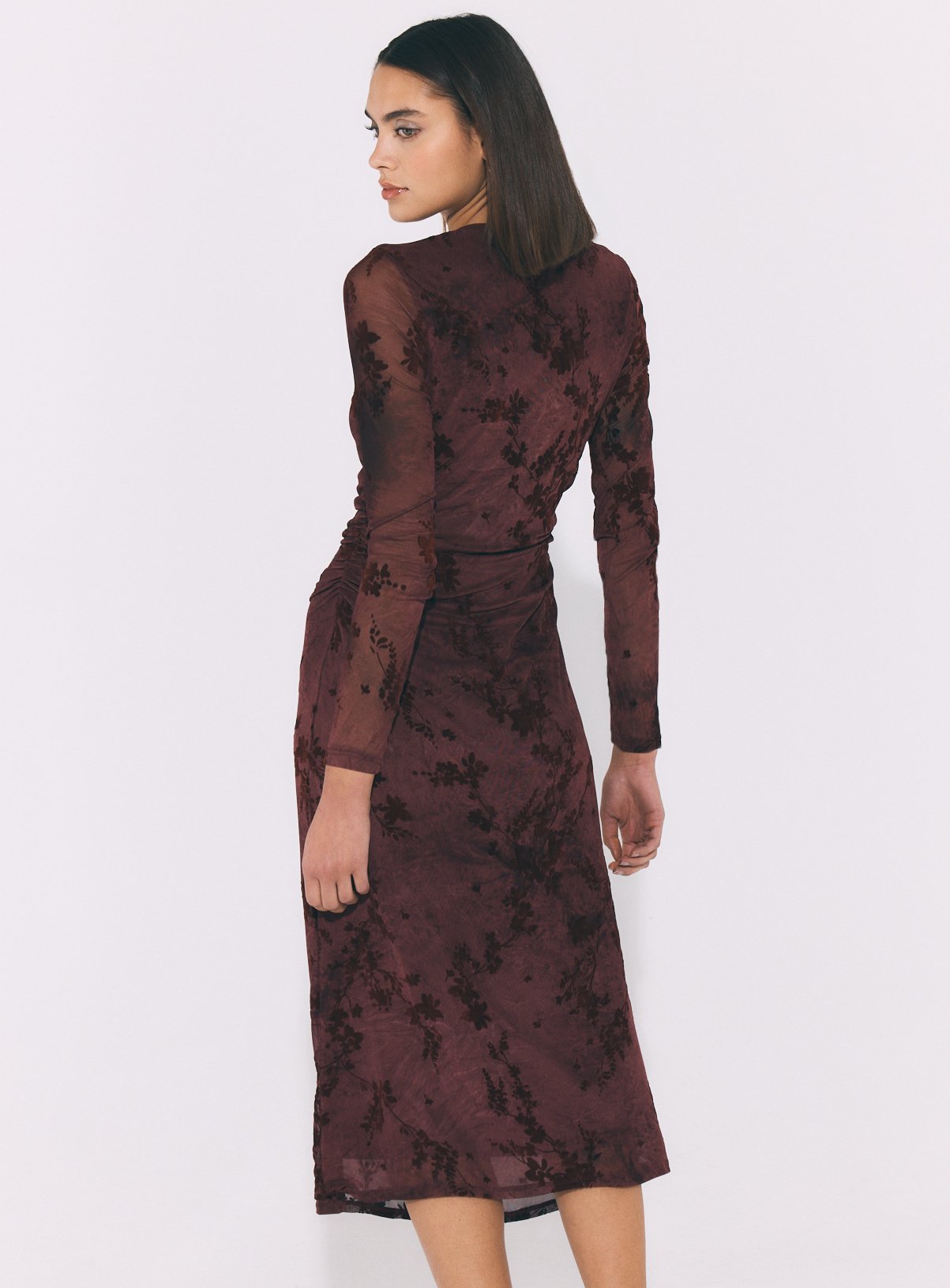 Dark Purple Jacquard Mesh Midi Dress 8 - Image 4 thumbnail